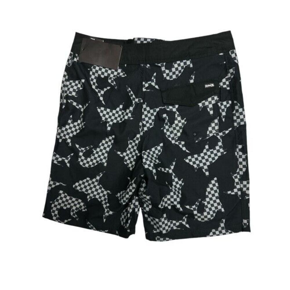 Hurley Swim Trunks Boys 16/28 Black Checker Sharks Shorts Back Pocket 9 Inseam - Picture 3 of 3